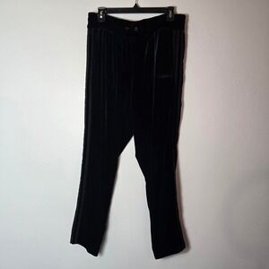 Adidas Originals Womens Black Velvet Track Pants 3-Stripe Velour Joggers Large